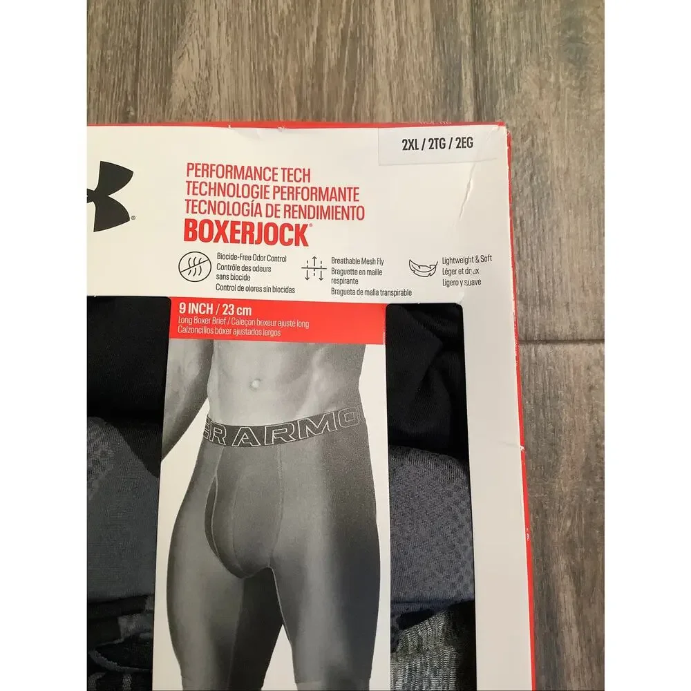 Under Armour Men's 2XL Gray 3 Pack Performance Tech Print Boxerjock Briefs P2-4